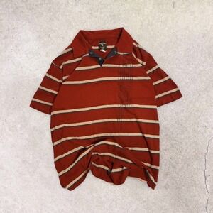 Ninth Wave Mens XL Red Striped Short Sleeve Polo Shirt Snap Placket Graphic Tee